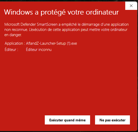 La m&ecirc;me fen&ecirc;tre, avec le bouton Ex&eacute;cuter quand m&ecirc;me apparu en bas